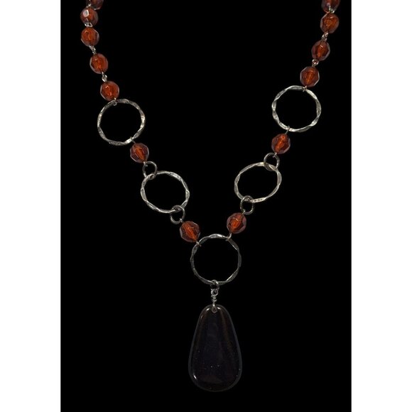 Retro Brown Beaded Rustic Teardrop Necklace - Picture 4 of 5